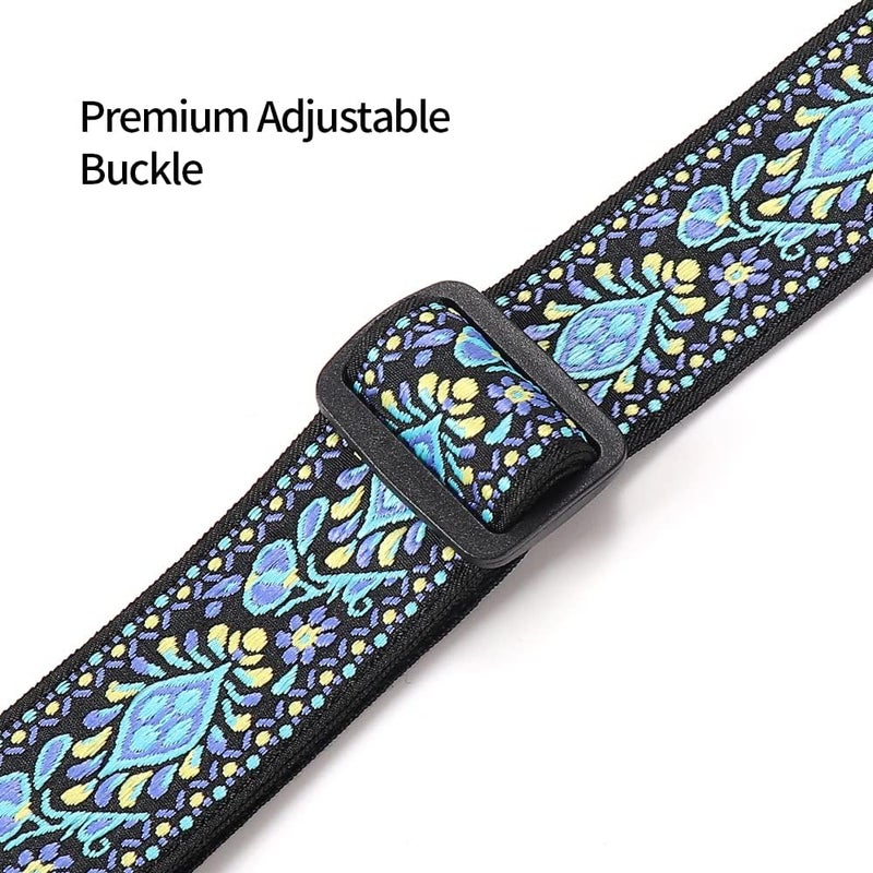EYESHOT Ukulele Strap No Drill, Adjustable Double J Hook Clip on Uke Shoulder Strap, Hawaiian Jacquard Blue Flower Hands Free Ukelele Strap, Easy to Use and Fit Most Standard Uke Sizes - Image 5